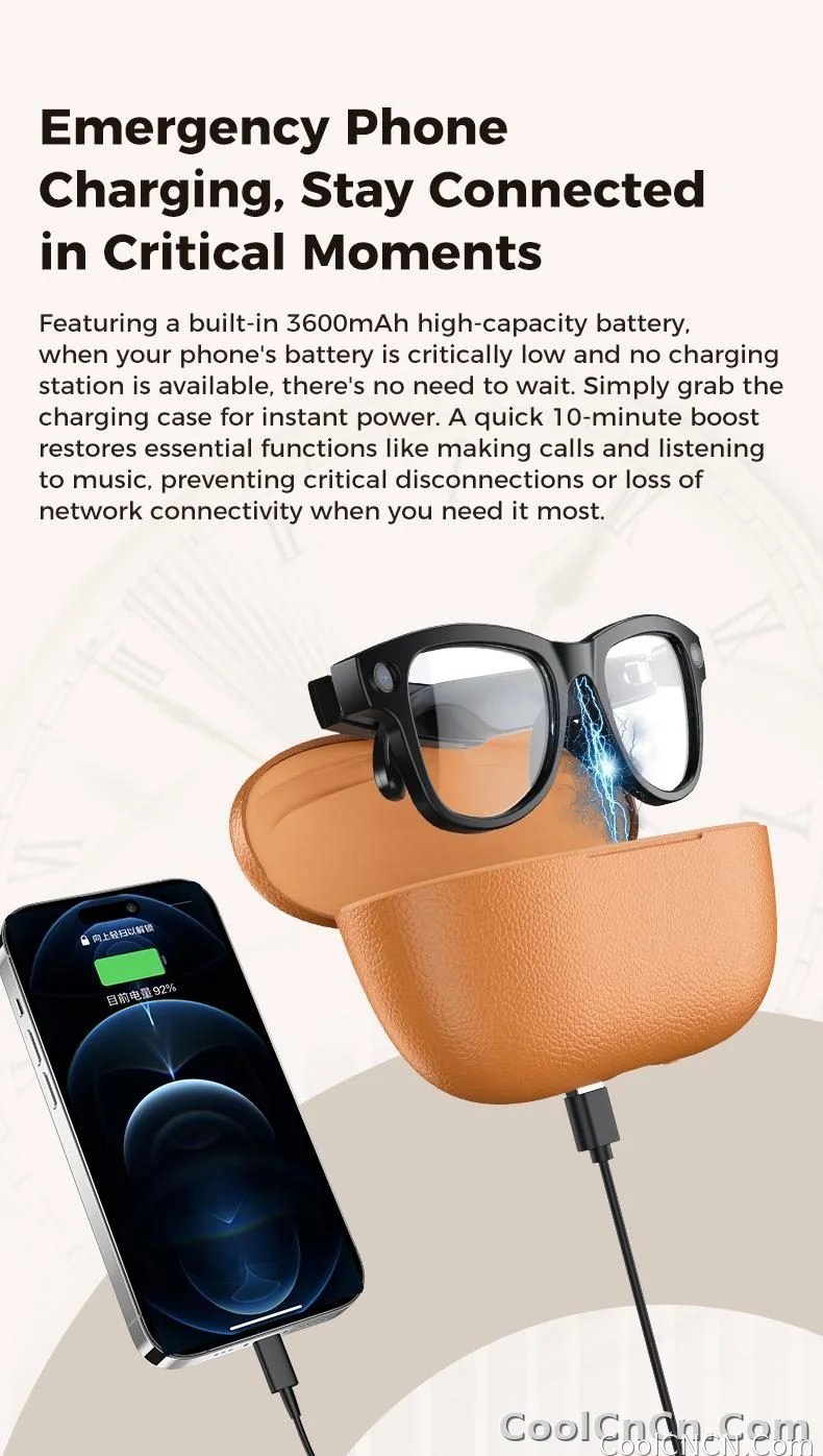 2026New Smart AI Glasses 4K 800W Camera ChatGPT Photos&Video 3600mAh Charging Case Power Bank 32GB Translation Music Sunglasses - detail