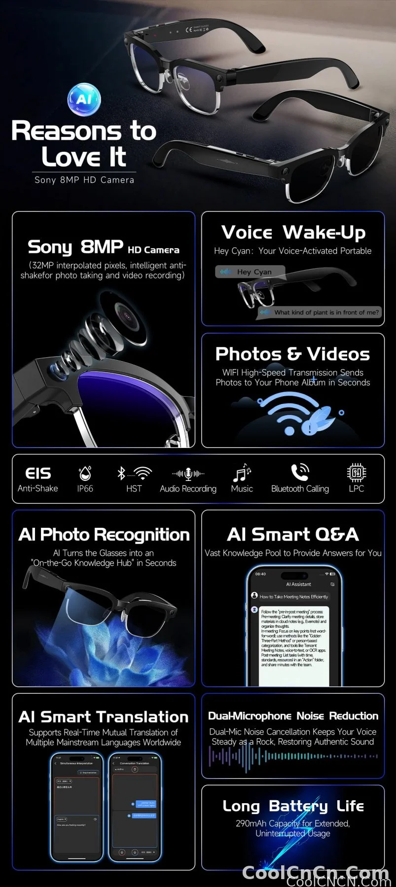 2026New AI Smart Glasses 120+Language Translation 800W Pixel Camera Video Music Player Call Business 8K Color Change Glasses Men - detail