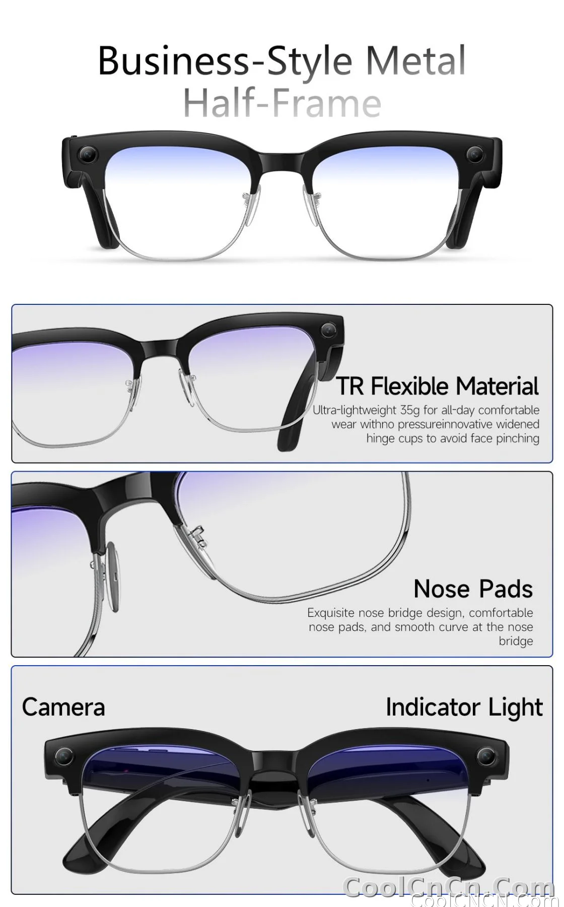 2026New AI Smart Glasses 120+Language Translation 800W Pixel Camera Video Music Player Call Business 8K Color Change Glasses Men - detail