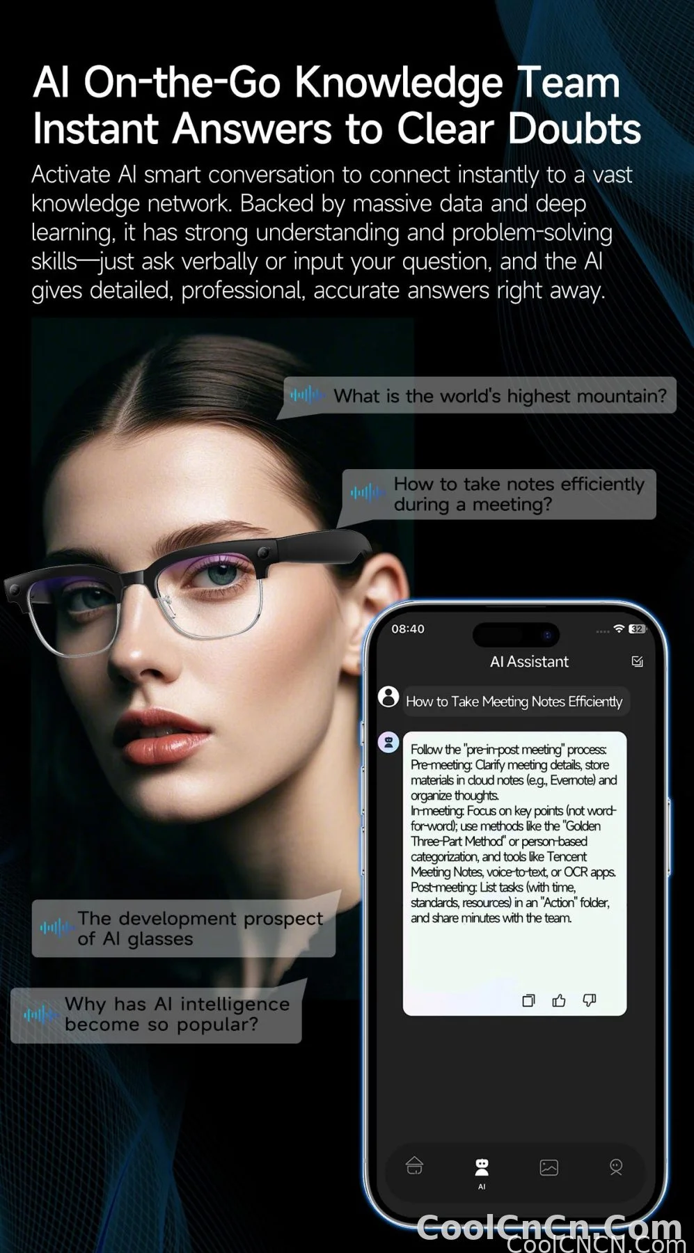 2026New AI Smart Glasses 120+Language Translation 800W Pixel Camera Video Music Player Call Business 8K Color Change Glasses Men - detail