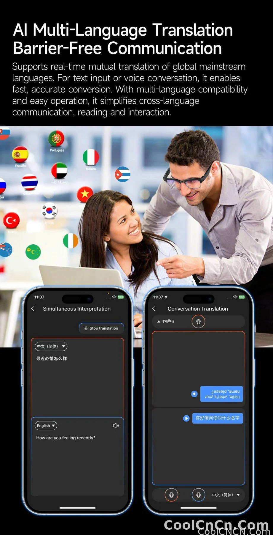 2026New AI Smart Glasses 120+Language Translation 800W Pixel Camera Video Music Player Call Business 8K Color Change Glasses Men - detail