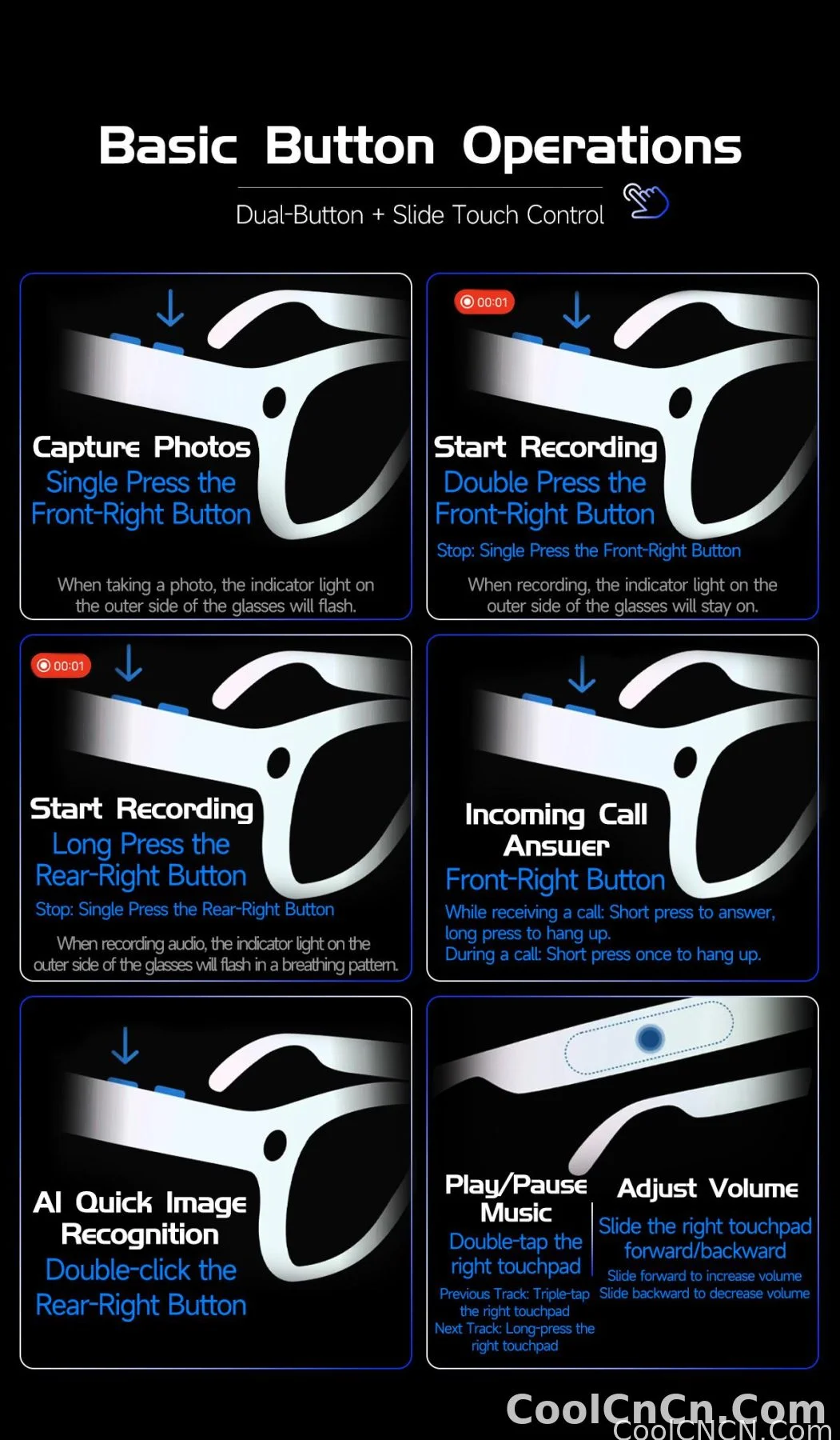 2026New AI Smart Glasses 120+Language Translation 800W Pixel Camera Video Music Player Call Business 8K Color Change Glasses Men - detail