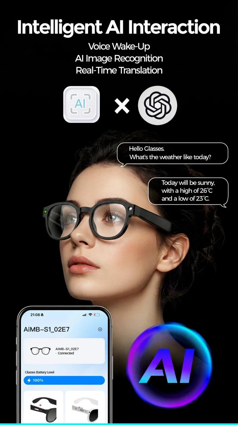 New 2026 Intelligent AI glasses shoot glasses take pictures and read pictures and record real-time translation of call music - gallery