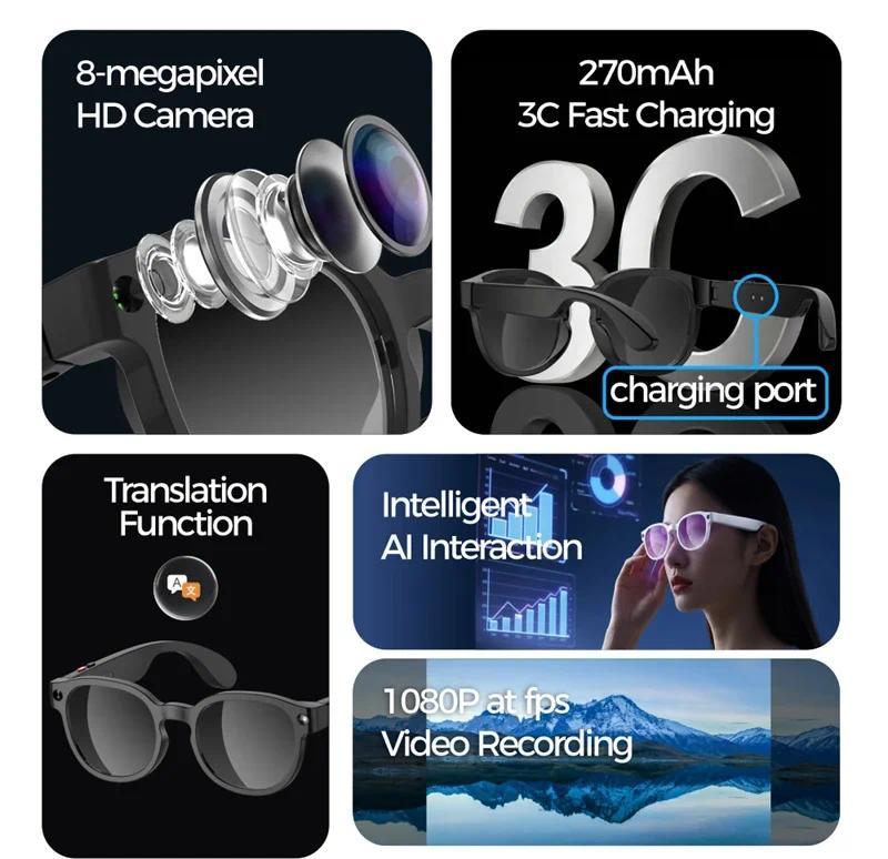New 2026 Intelligent AI glasses shoot glasses take pictures and read pictures and record real-time translation of call music - gallery