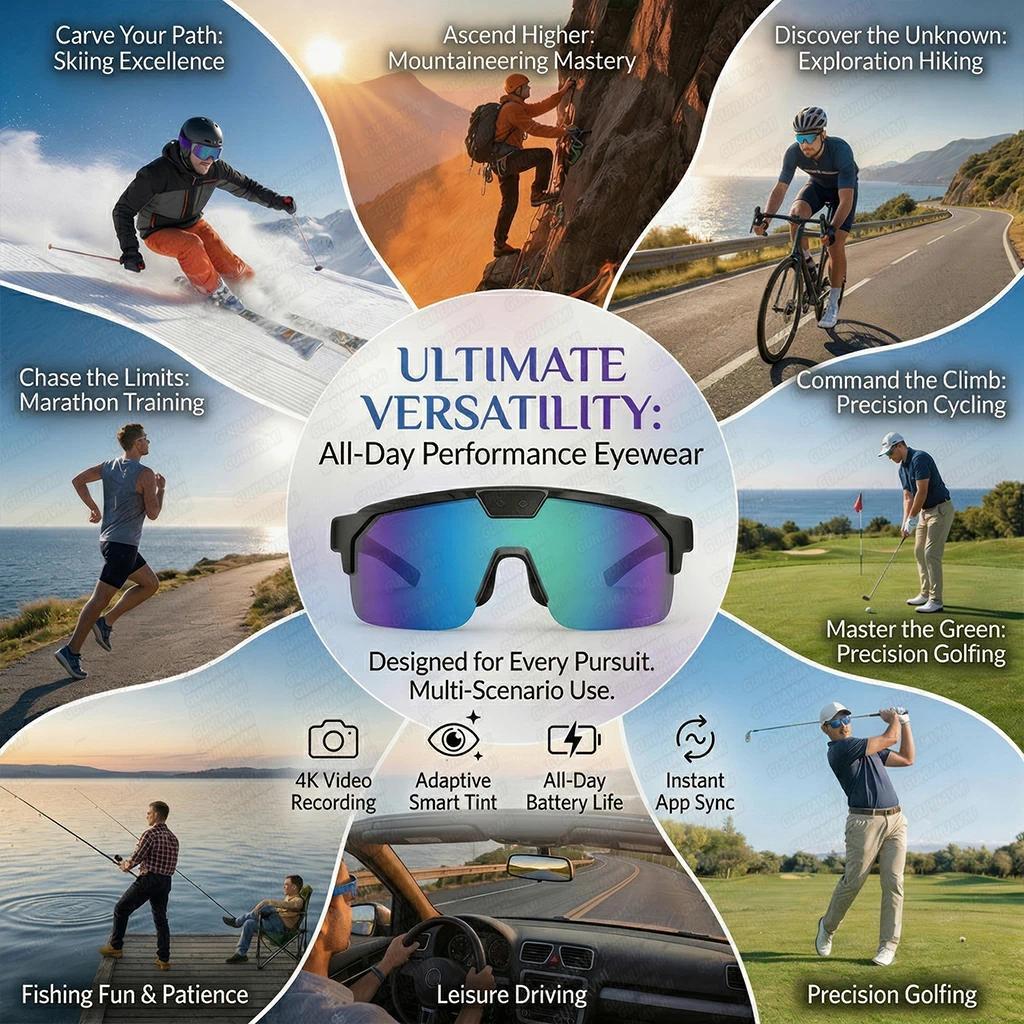 2026 New AI Smart Sports Glasses with 1200P Camera 4k Anti-Shake AI Voice Translator Bluetooth Call Dual Mic Audio Sunglasses - gallery