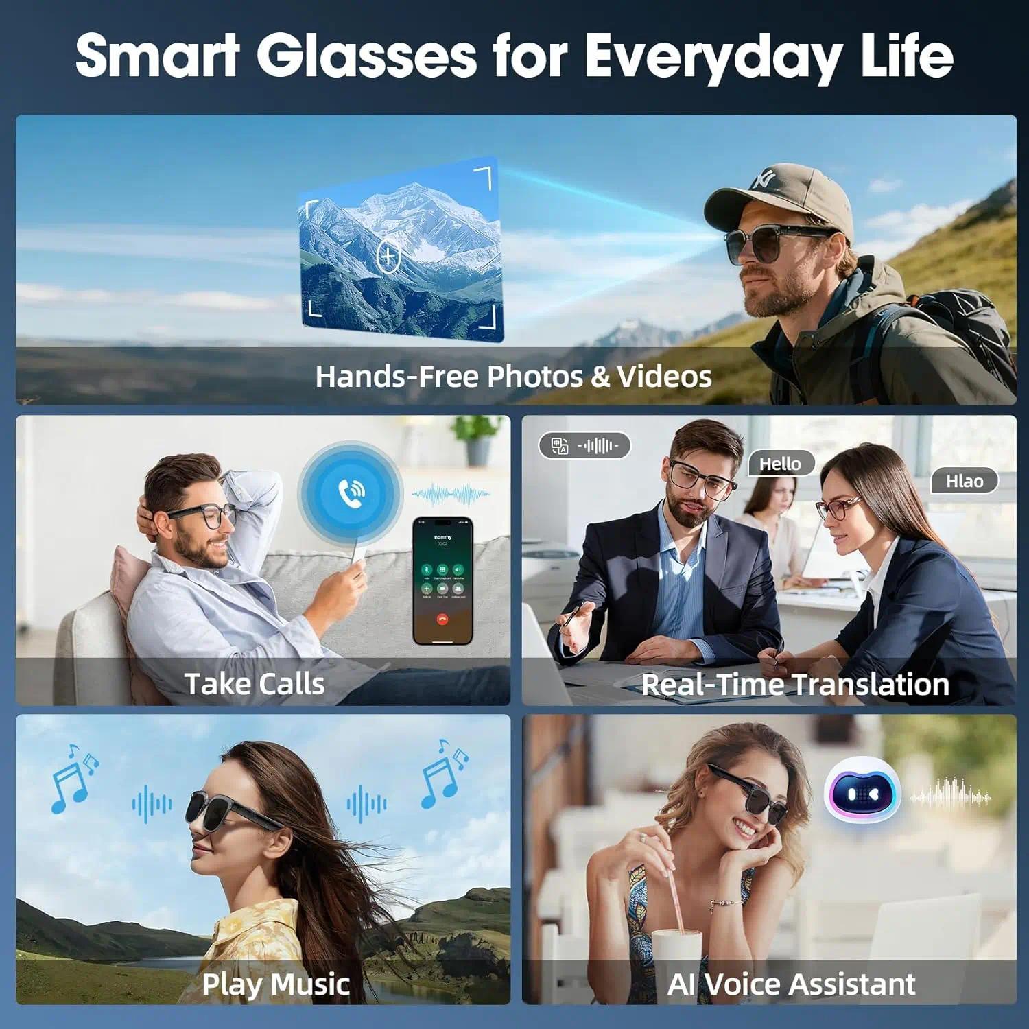 2026 New Smart AI Glasses 1080P HD Video Record Camera ChatGPT Bluetooth Call 32GB ROM Language Translation Music Sunglasses Men - gallery