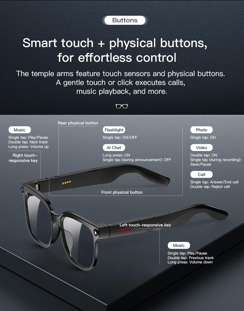 2026 New Smart AI Glasses 1080P HD Video Record Camera ChatGPT Bluetooth Call 32GB ROM Language Translation Music Sunglasses Men - gallery