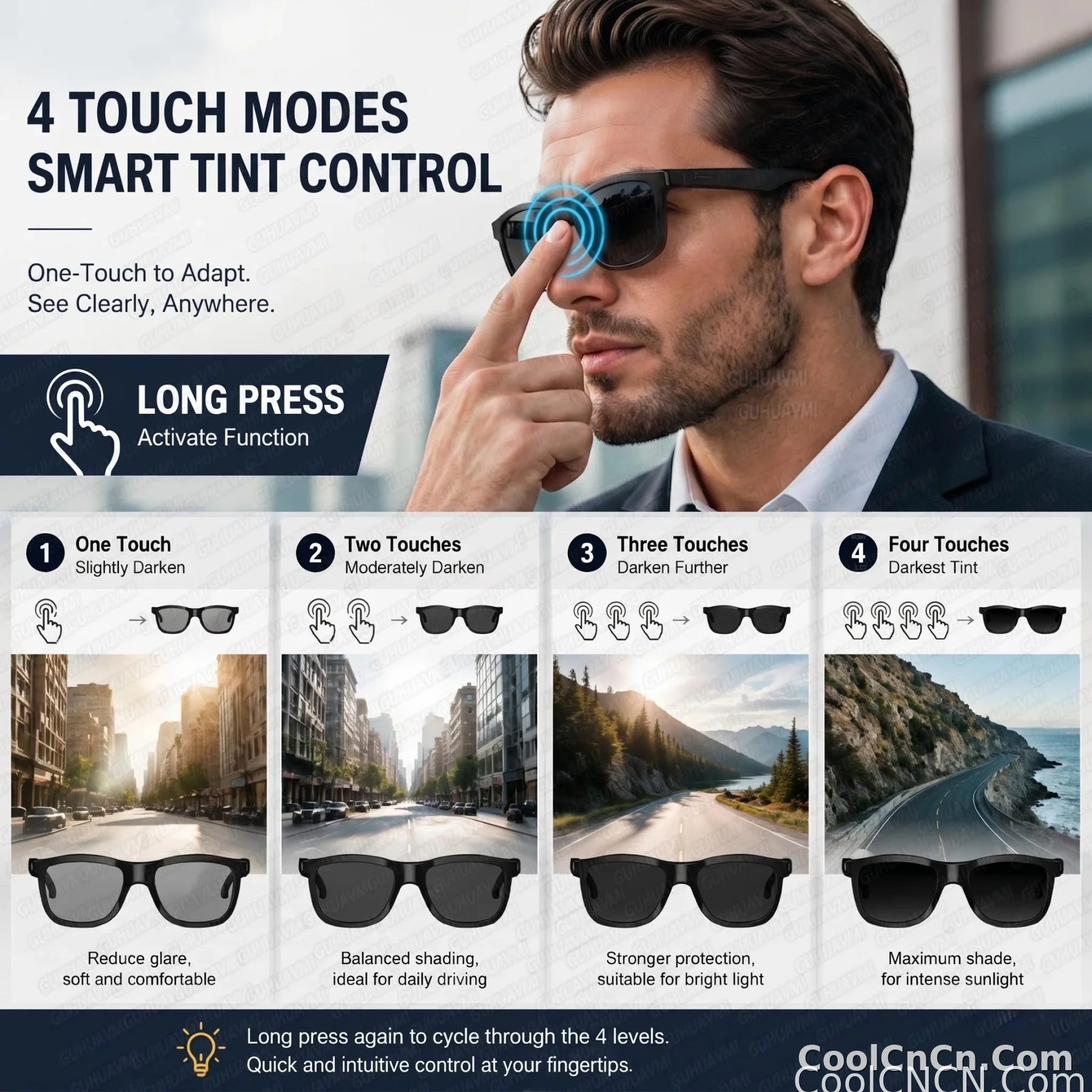 New Smart Audio Sunglasses 2026 Bluetooth Call AI Translation Touch Color Change Sliding Volume Control Dual Mic ENC Waterproof - detail