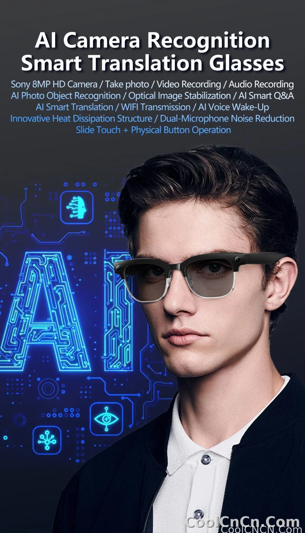 2026New 4K Ultra HD Color Change BT Call Smart Glasses AI Chat Music Player 800W Pixel Camera 1080P Video  AI Sports Glasses Men - detail