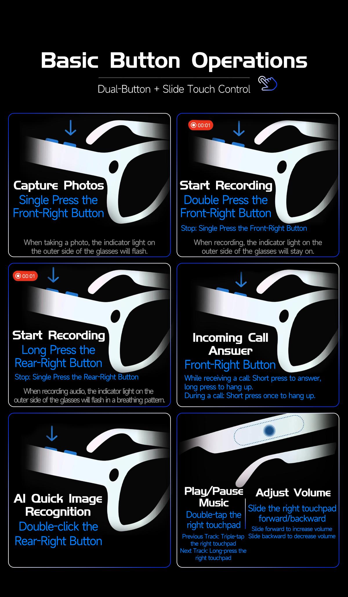 2026New 4K Ultra HD Color Change BT Call Smart Glasses AI Chat Music Player 800W Pixel Camera 1080P Video  AI Sports Glasses Men - gallery