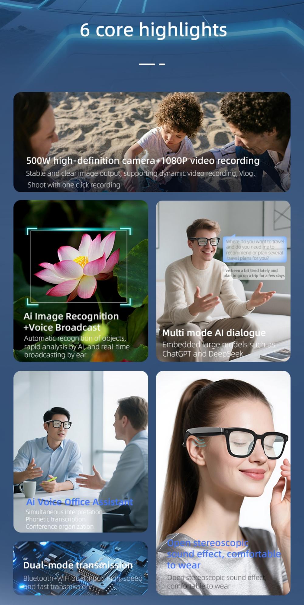 V03 Smart Glasses Camera Control Bluetooth Call Music Control Open Listening Design Polarized Lenses Smart Sunglasses - gallery