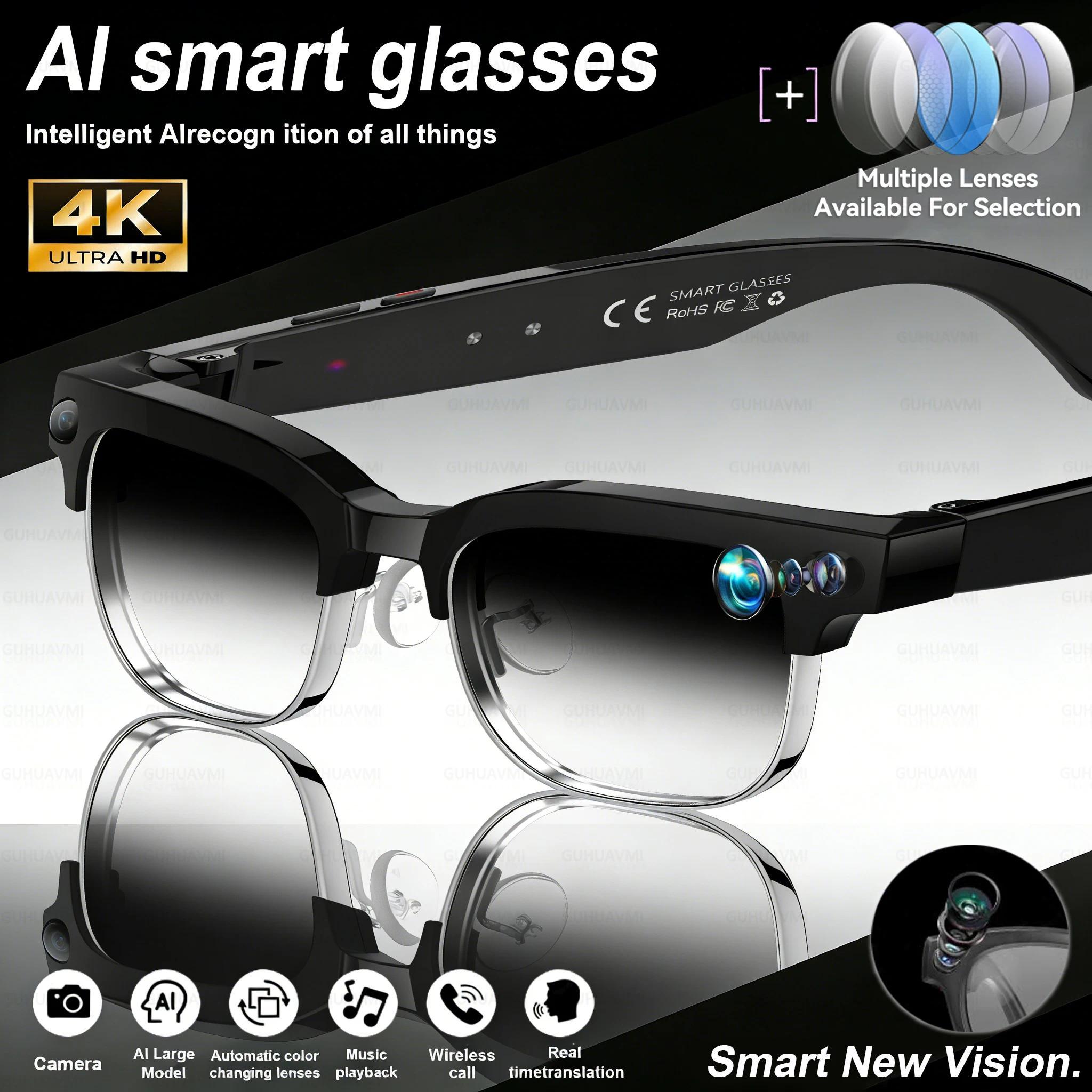 2026New AI Smart Glasses 800W Pixel Camera Various Language Translation Video Music BT Call Business 4K Color Change Glasses Men