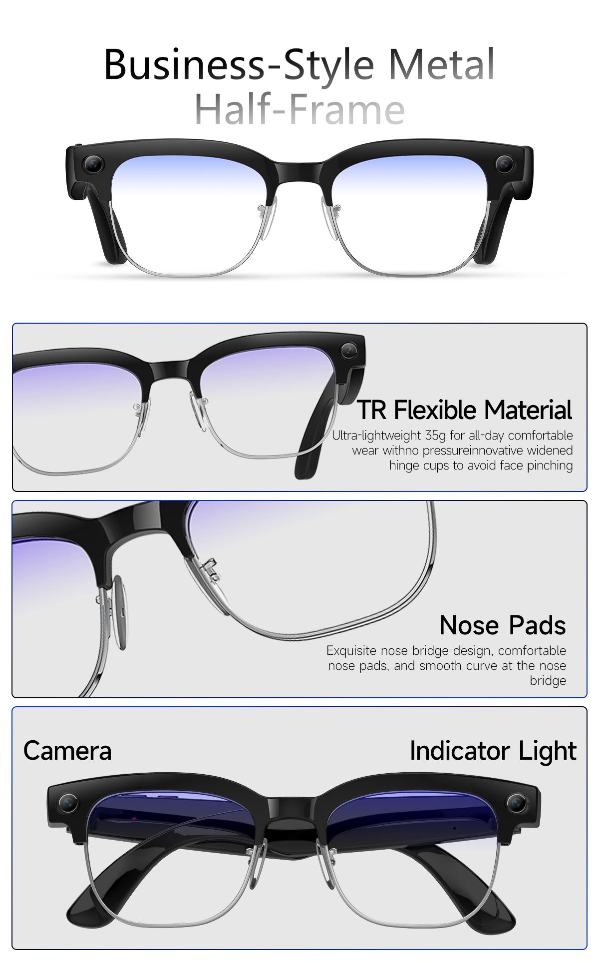 2026New AI Smart Glasses 800W Pixel Camera Various Language Translation Video Music BT Call Business 4K Color Change Glasses Men - gallery
