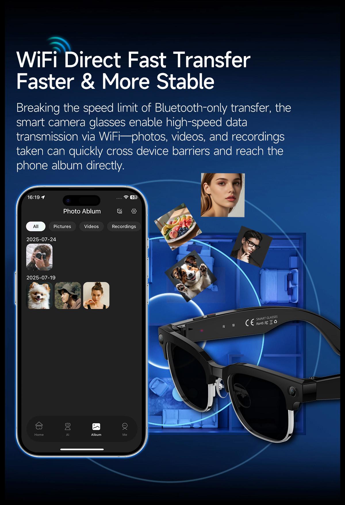 2026New AI Smart Glasses 800W Pixel Camera Various Language Translation Video Music BT Call Business 4K Color Change Glasses Men - gallery