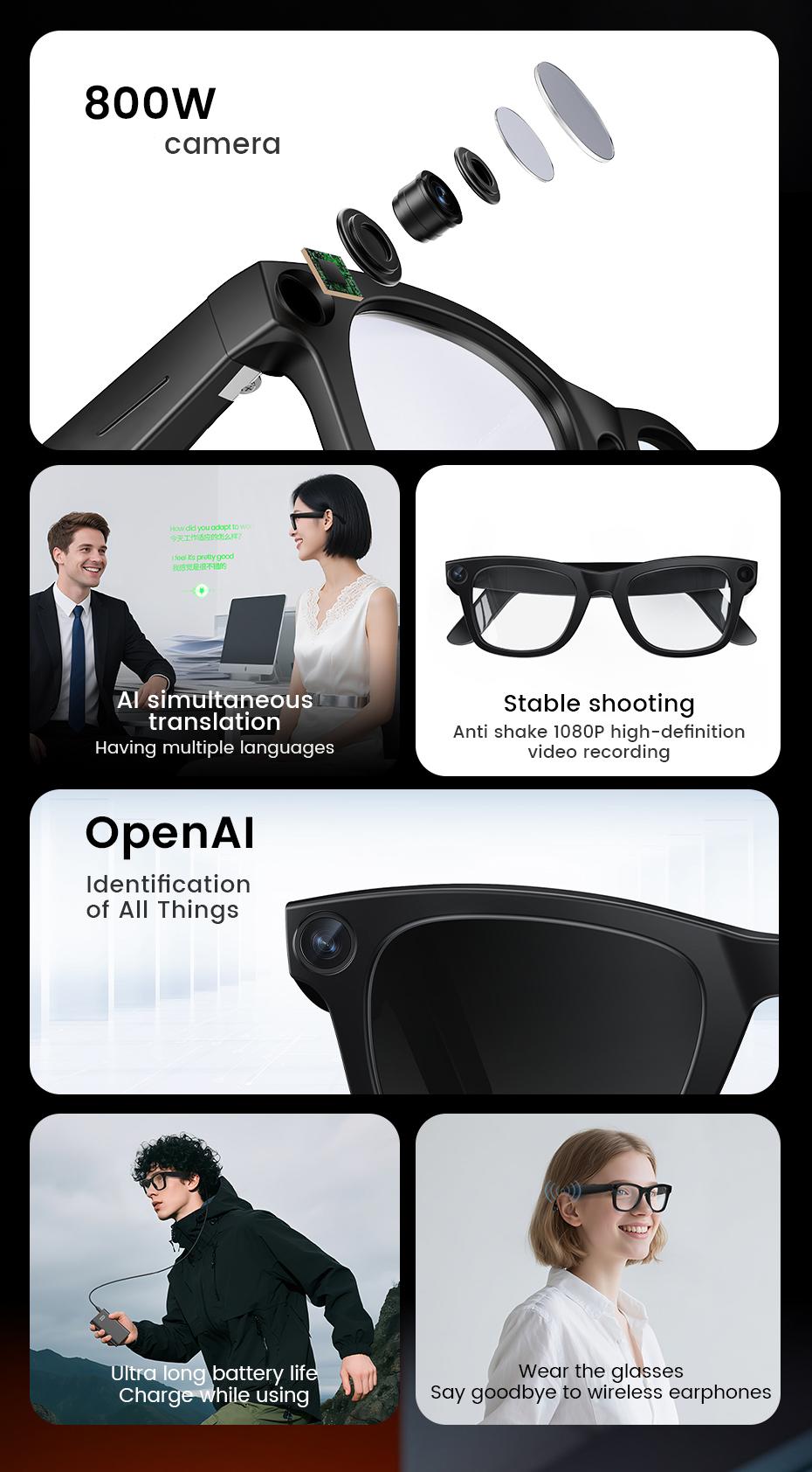 2026 New AI SmartGlasses 800W Camera Touch-sensitive AI Translation 320mah AI Photo Recognition 32 GB Storage Smart Sunglasses - gallery