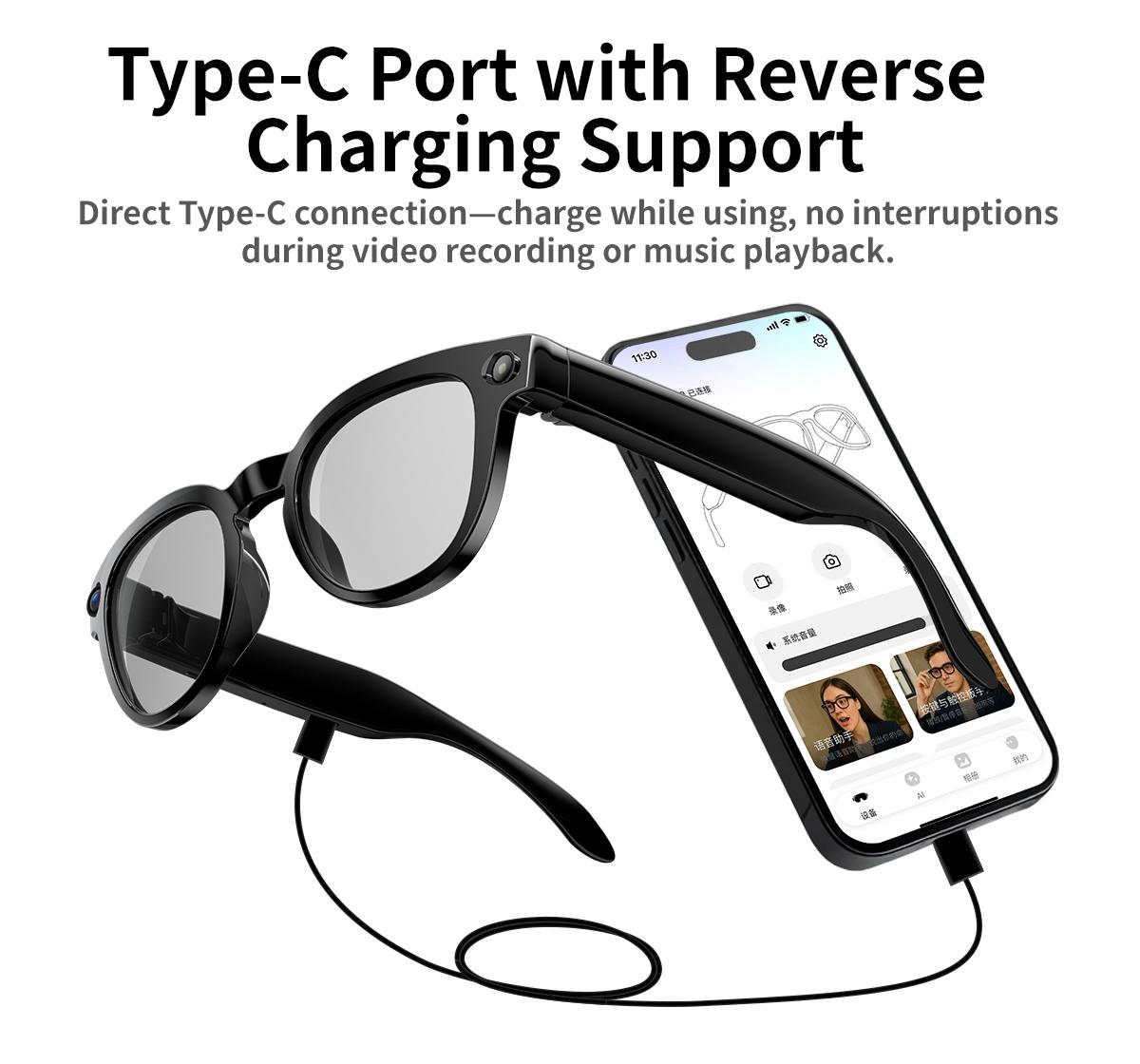 AI Smart Glasses 8MP HD Camera Video Recording AI Translation Voice Assistant TR90 Ultralight Bluetooth Call Music Smart Eyewear - gallery