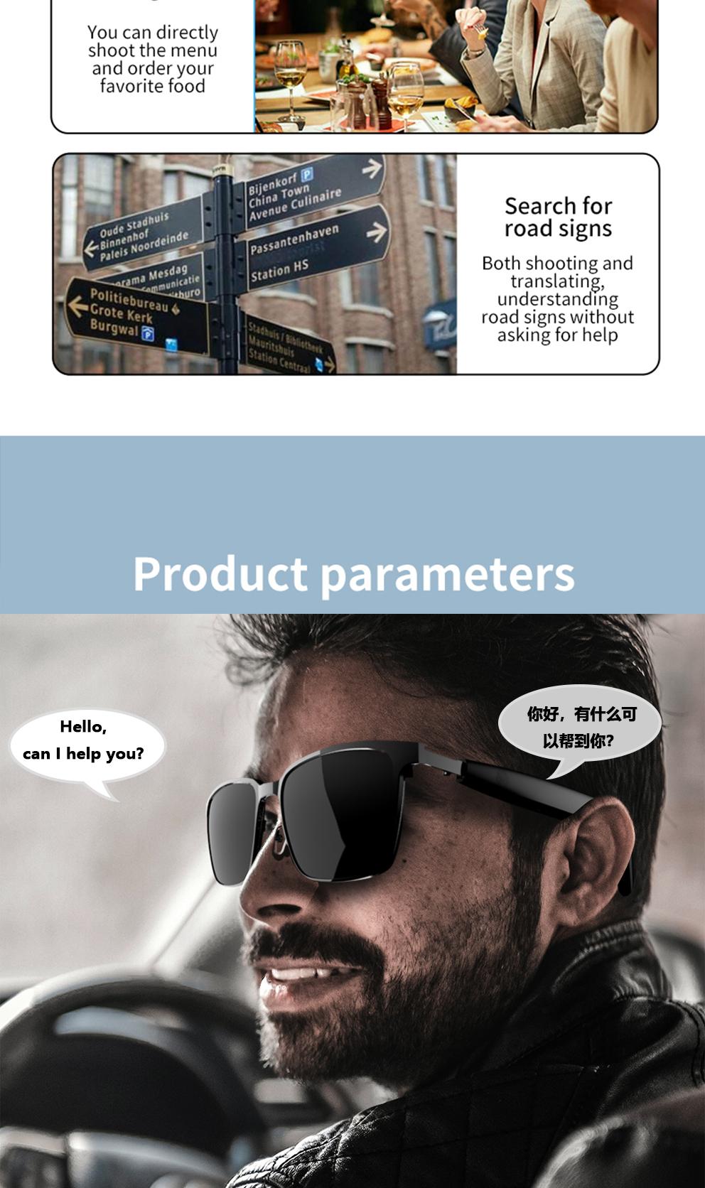 Smart Glasses SG20 Pro AI Intelligent Driver Sunglasses Touch Earphone with 144 Languages Online Translation for Men Women - gallery