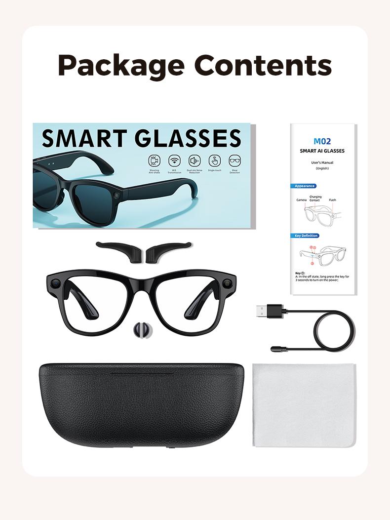 2026 AI Smart Glasses M02 Ultra 1080P HD Camera ChatGPT 3600mAh Charging 800W Camera 32GB Translation Music POV Video Sunglasse - gallery