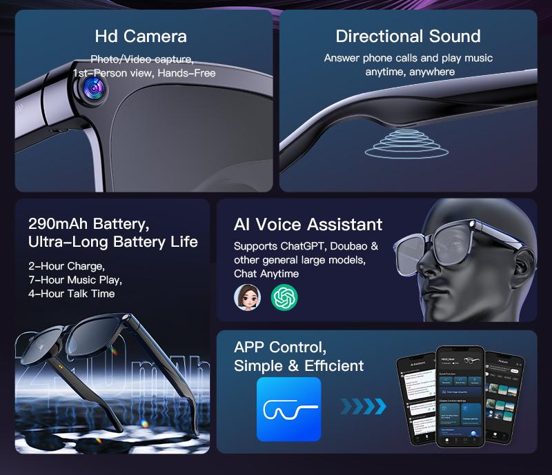 2026 New Smart Glasses Men 4K 8MP HD Camera Video Recording Language Translation ChatGPT WIFI Bluetooth Call Audio Glasses Women - gallery