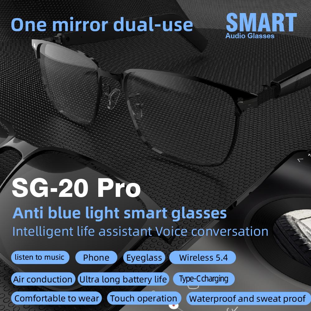 SG-20 Pro TWS 2-in-1 Smart Bluetooth Glasses - Convertible Sunglasses & Clear Lenses, Wireless Audio, Touch Control - gallery