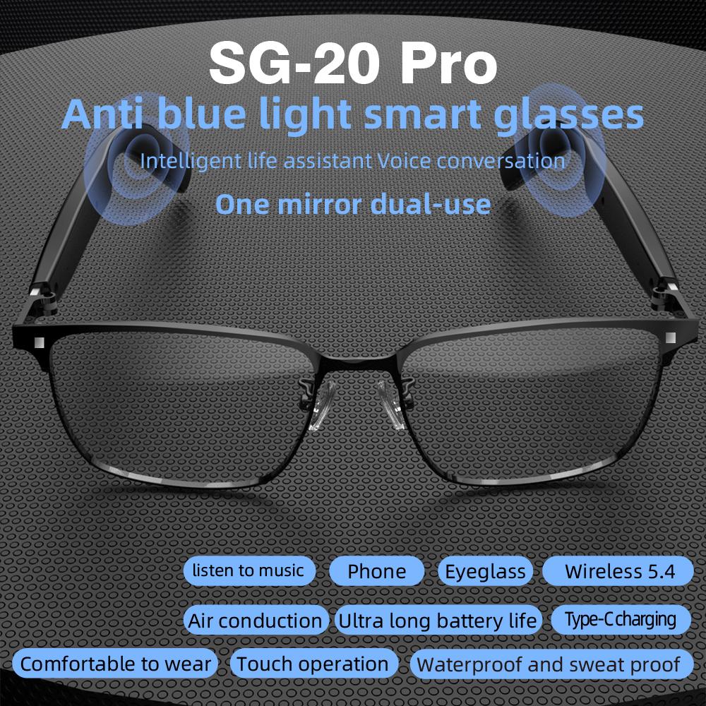 SG-20 Pro TWS 2-in-1 Smart Bluetooth Glasses - Convertible Sunglasses & Clear Lenses, Wireless Audio, Touch Control - gallery