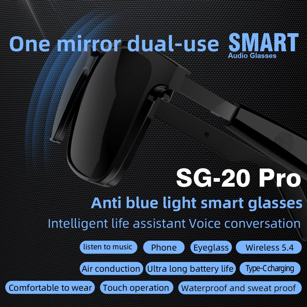 SG-20 Pro TWS 2-in-1 Smart Bluetooth Glasses - Convertible Sunglasses & Clear Lenses, Wireless Audio, Touch Control - gallery