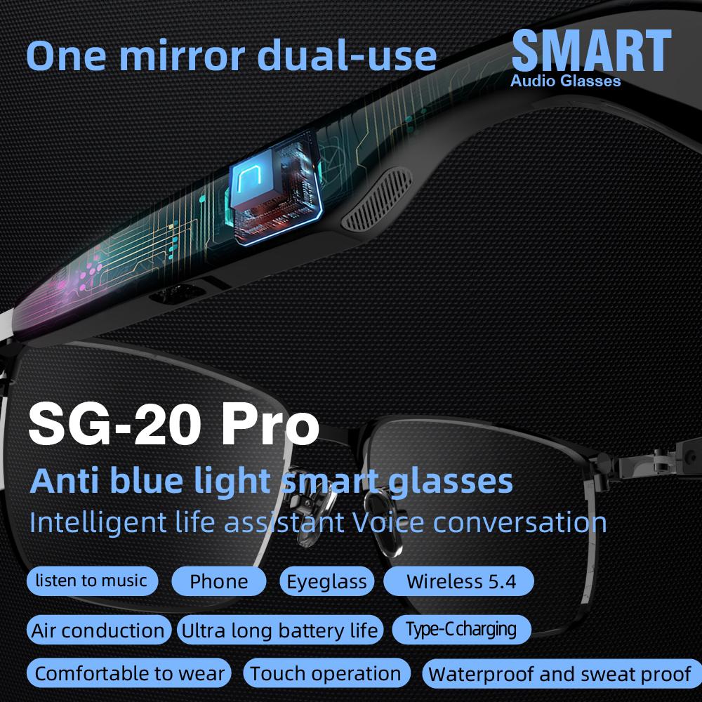 SG-20 Pro TWS 2-in-1 Smart Bluetooth Glasses - Convertible Sunglasses & Clear Lenses, Wireless Audio, Touch Control - gallery