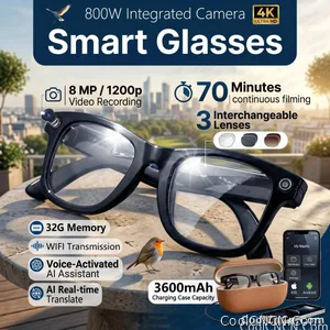 2026 New 3600mAh Battery AI Glasses Men 800W 4k Camera 32G Memory Photos&Video 160+Translation ChatGPT Music Smart Glasses Women - view 1