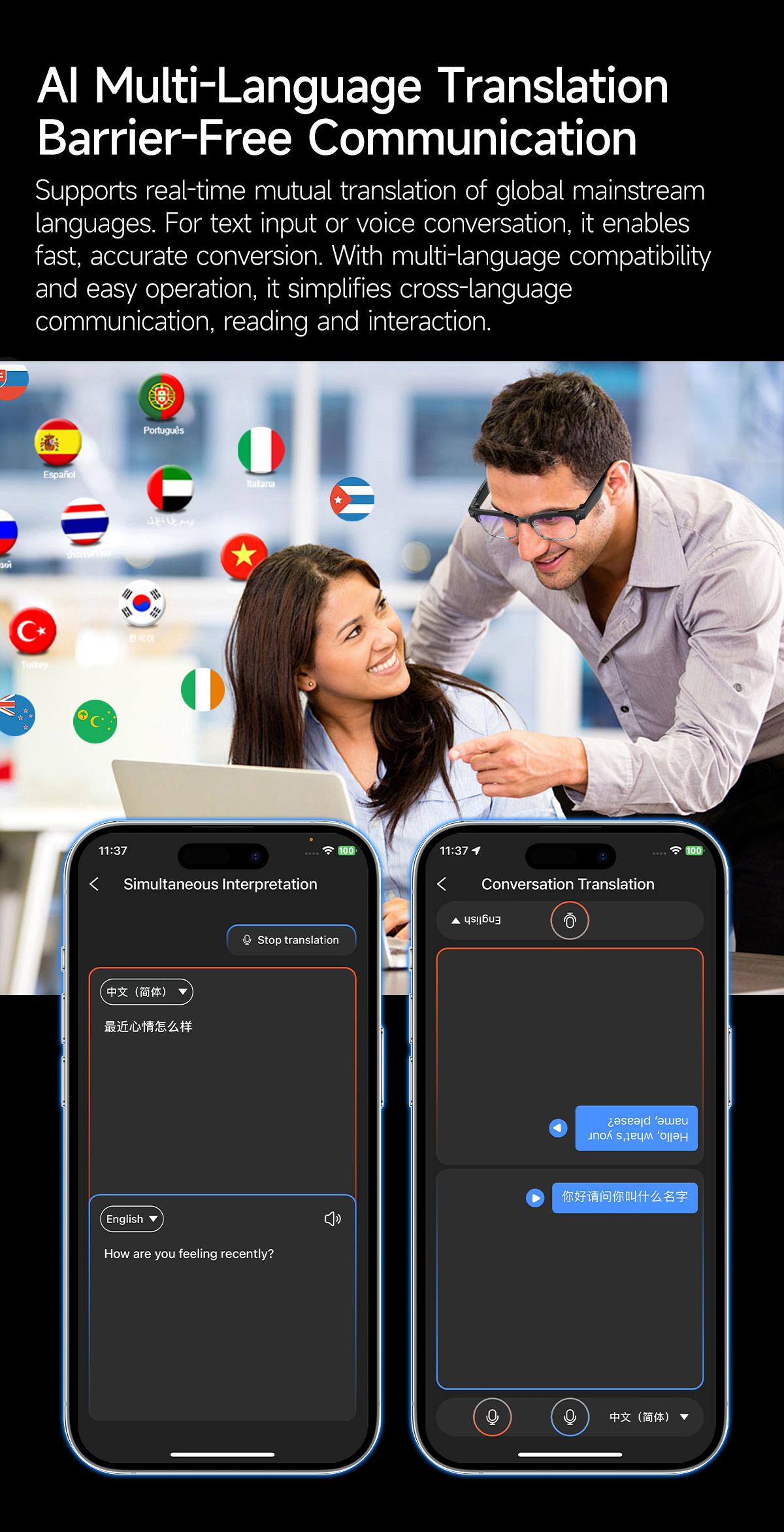 2026 New 800W Pixel Camera Smart AI Glasses Anti-shake Video Record ChatGP WIFI Translation Call Waterproof 32GB Sunglasses Men - gallery