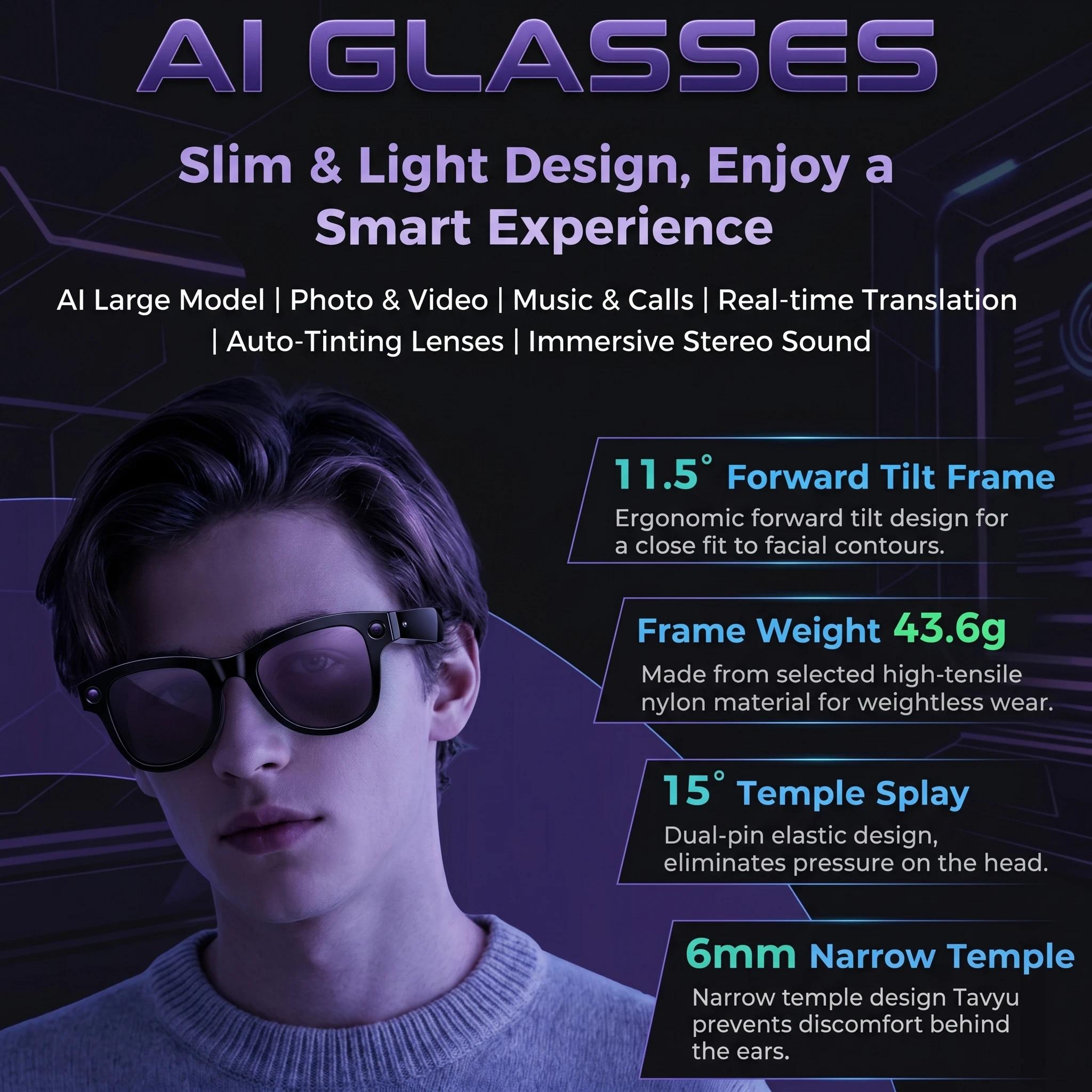 AI Camera Glasses 2026 New 1080P Video Recorder Bluetooth Audio Open Ear Music Voice Control WiFi Sync Smart Eyewear Outdoor Use - gallery