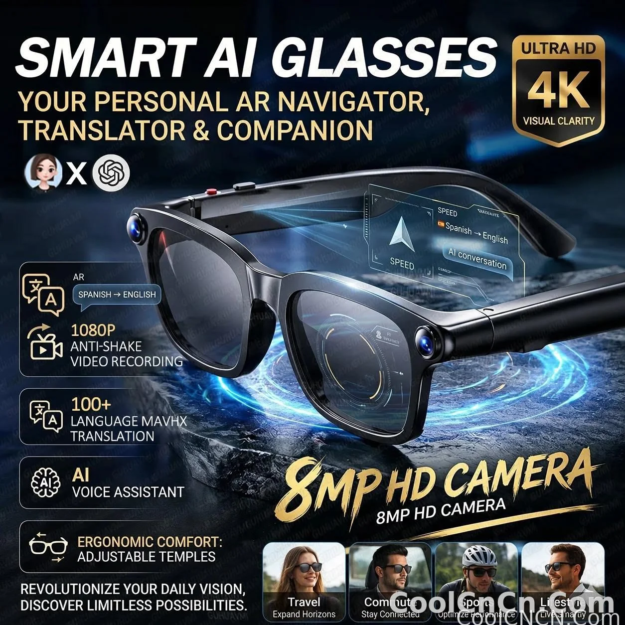 2026 New 800W Pixel Camera 1080P Video Recording Smart Glasses Men AI Voice Assistant Music Player Translation Sports Sunglasses