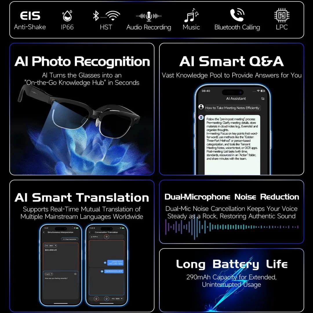2026 New 8K HD AI Smart Glasses Men with Chat GPT 800MP Camera Bluetooth Call AI Translation Voice Assistant Control Unisex Sung - gallery