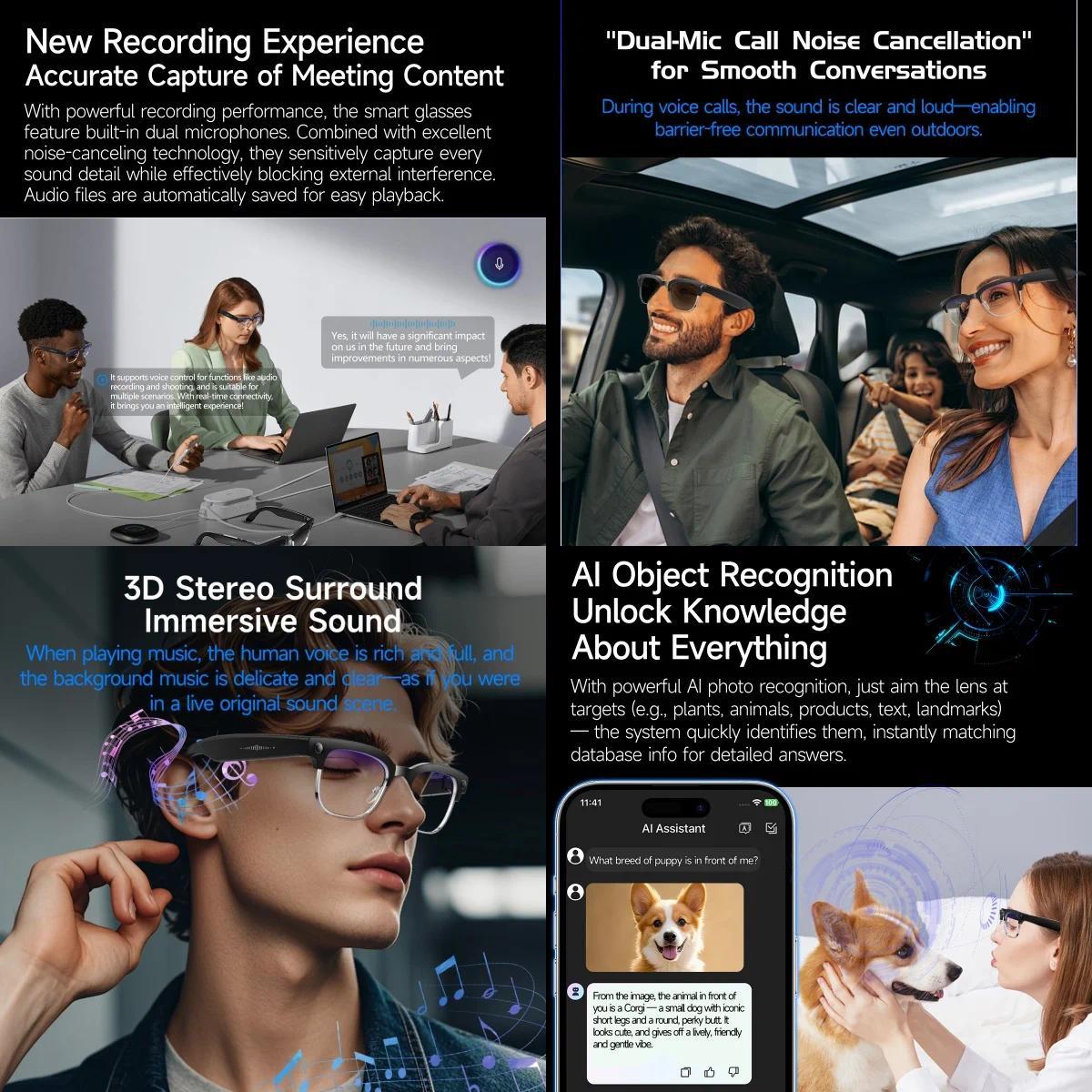 2026 New 8K HD AI Smart Glasses Men with Chat GPT 800MP Camera Bluetooth Call AI Translation Voice Assistant Control Unisex Sung - gallery
