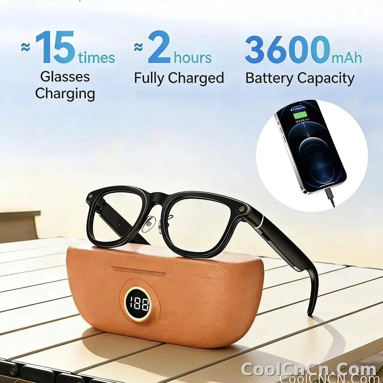 AI Smart Audio image Glasses, 3600mAh Charging Case, Hands-Free Call, Open-Ear Headphones, for Driving, Running, Daily Use