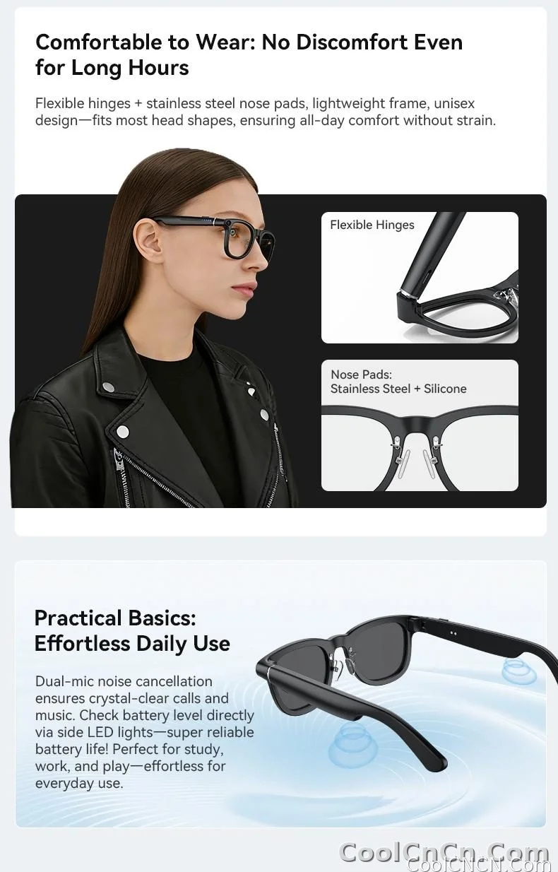AI Smart Audio image Glasses, 3600mAh Charging Case, Hands-Free Call, Open-Ear Headphones, for Driving, Running, Daily Use - detail