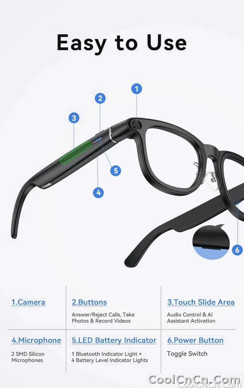 AI Smart Audio image Glasses, 3600mAh Charging Case, Hands-Free Call, Open-Ear Headphones, for Driving, Running, Daily Use - detail