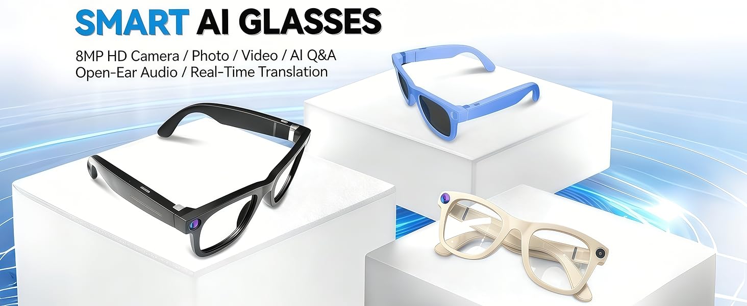 AI Smart Glasses 8MP HD Camera Sunglasses Audio AI Voice Assistant Real-Time Translation Vlog Eyeglasses for Daily Work Travel - gallery