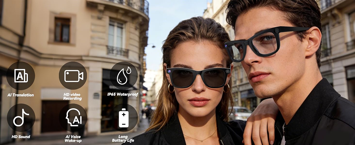 AI Smart Glasses 8MP HD Camera Sunglasses Audio AI Voice Assistant Real-Time Translation Vlog Eyeglasses for Daily Work Travel - gallery