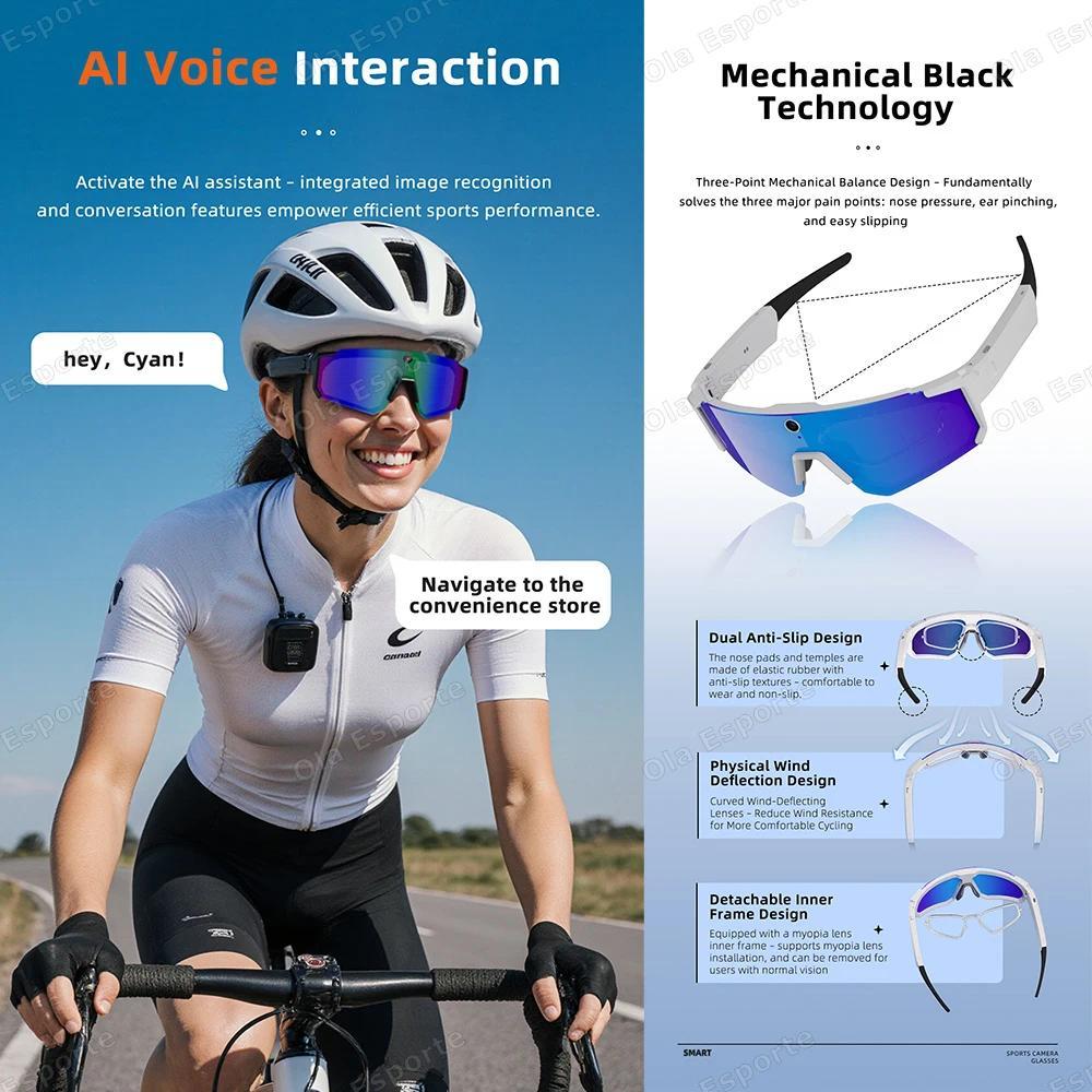 2026 New 4K HD AI Smart Cycling Glasses Men 800MP Camera Goggle BT Call AI Translation Voice Assistant Control Sunglasses Women - gallery