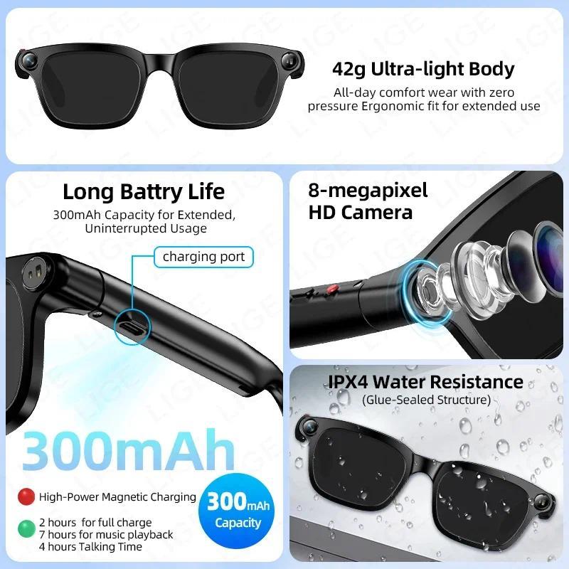 2026 New AI Smart Sunglasses 8MP HD Camera Glasses 1080P Video Recording Translation Call Waterproof Bluetooth Eyewear Men Women - gallery