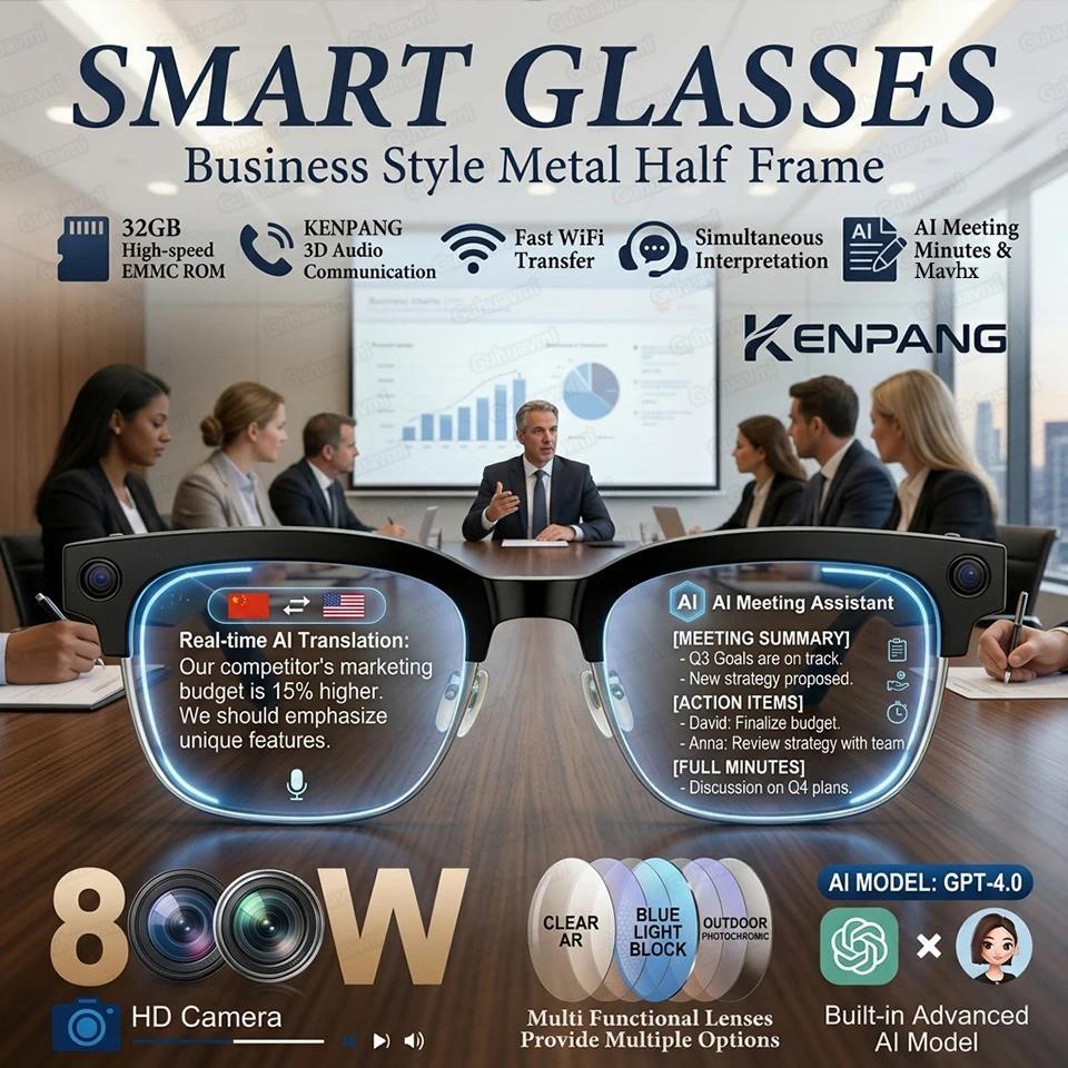AI Smart Glasses Translation 800W Pixel Camera Video Music Player Call Business 8K Sunglasses Glasses Men For Travel Work 2026