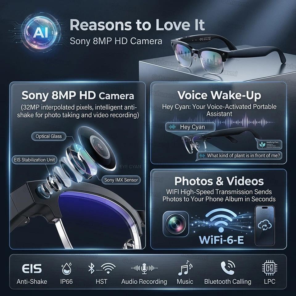 AI Smart Glasses Translation 800W Pixel Camera Video Music Player Call Business 8K Sunglasses Glasses Men For Travel Work 2026 - gallery