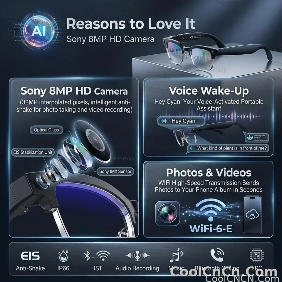 AI Smart Glasses Translation 800W Pixel Camera Video Music Player Call Business 8K Sunglasses Glasses Men For Travel Work 2026 - detail