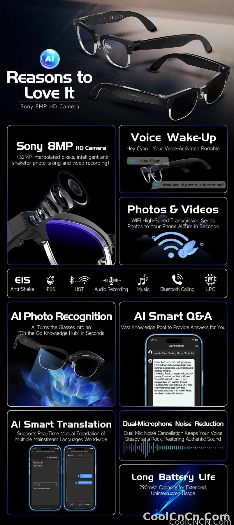 4K 800W HD Camera AI Smart Glasses 2026 ChatGPT Record Video Languages Translation Music Player Sunglasses Glasses With Camera - detail