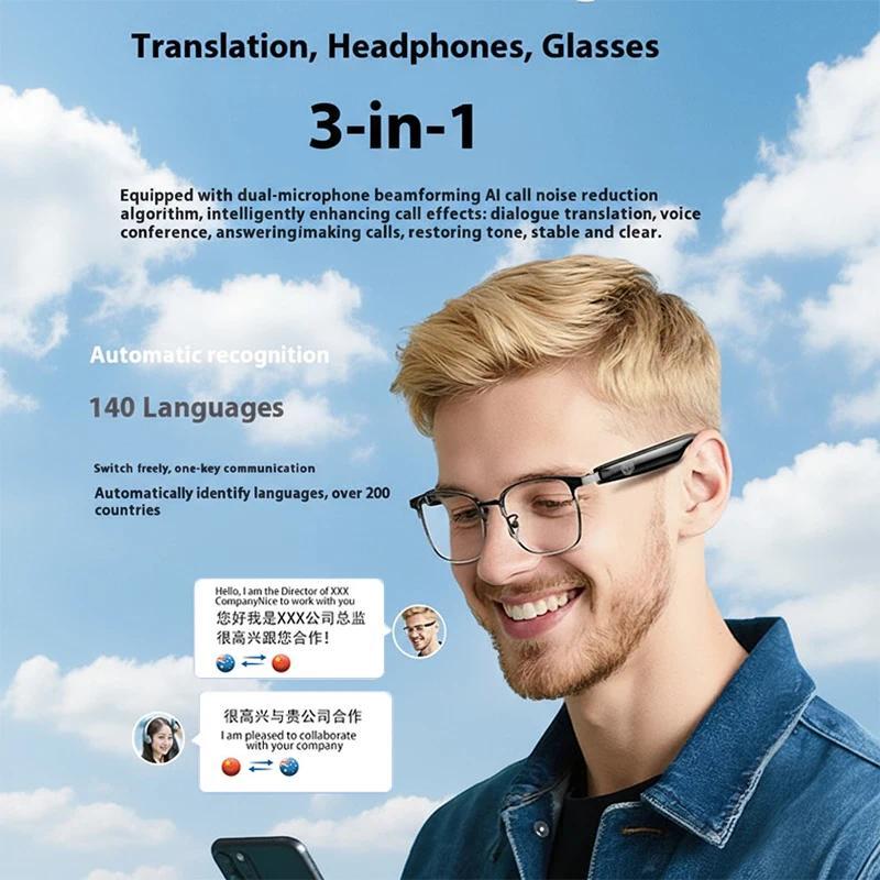 AI Glasses For Men languages Real Time Translation Wireless Bluetooth Touch Call Meeting Sports Music Smart Glasses - gallery