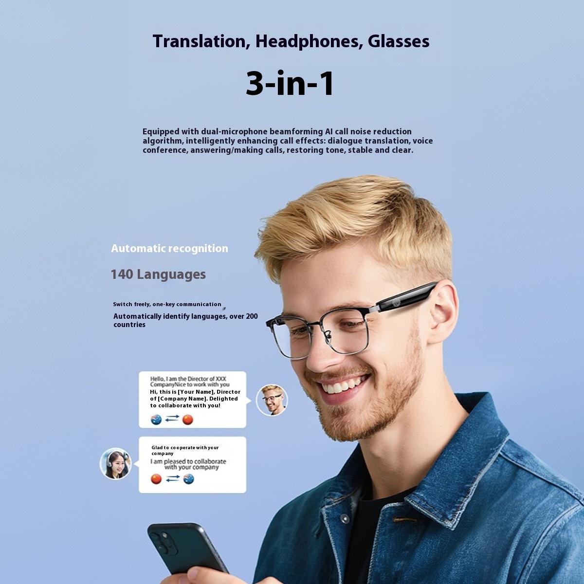 AI Glasses For Men languages Real Time Translation Wireless Bluetooth Touch Call Meeting Sports Music Smart Glasses - gallery