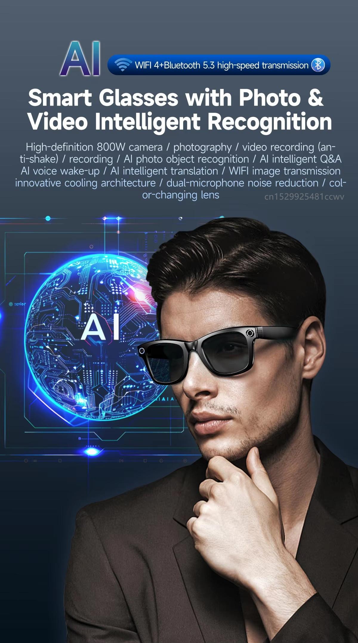 W610 AI Smart Glasses with Video Camera 800W Outdoor Sunglasses Wi-Fi Transfer BT Calling Audio Record Smart Wearable Headset - gallery