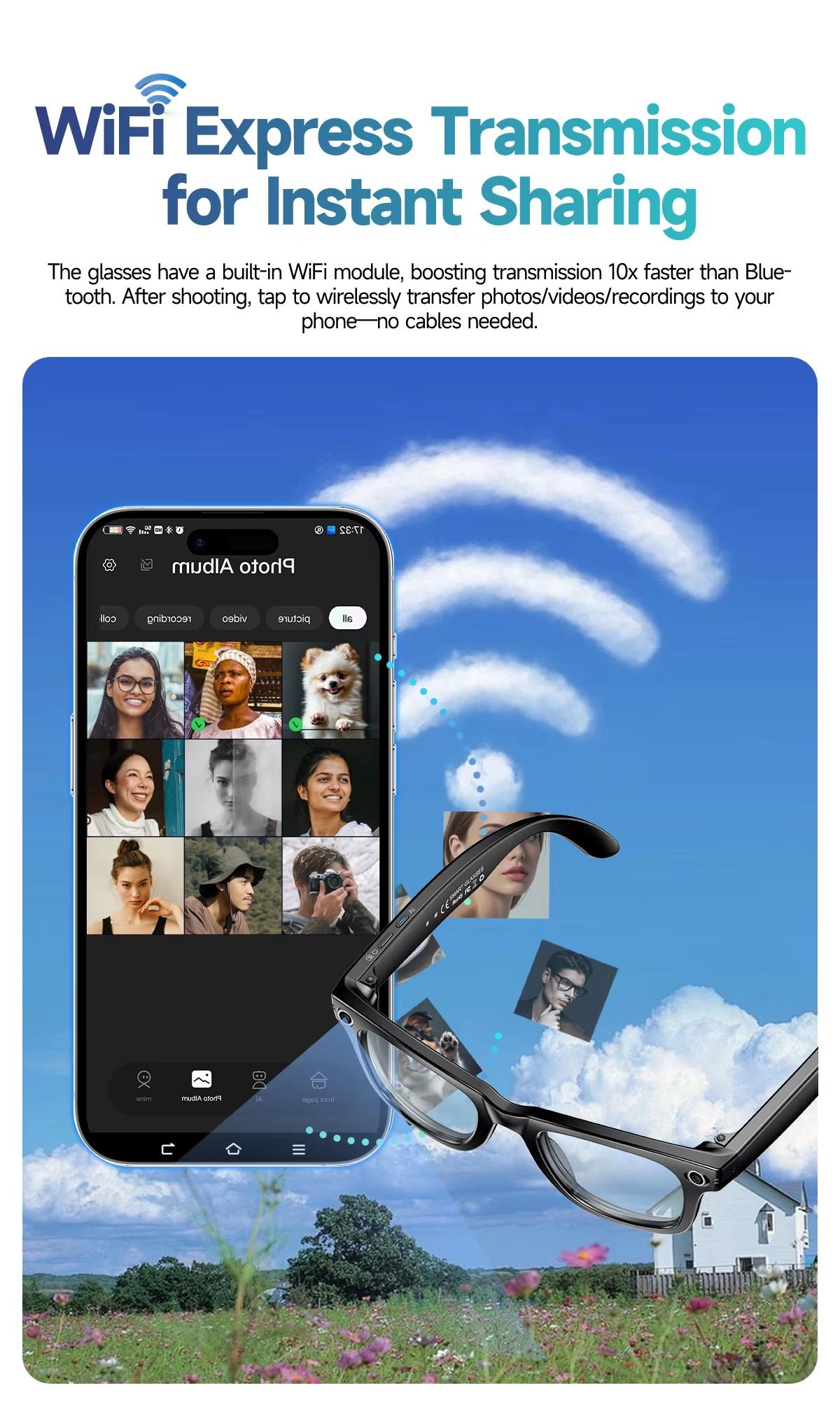 W610 AI Smart Glasses with Video Camera 800W Outdoor Sunglasses Wi-Fi Transfer BT Calling Audio Record Smart Wearable Headset - gallery
