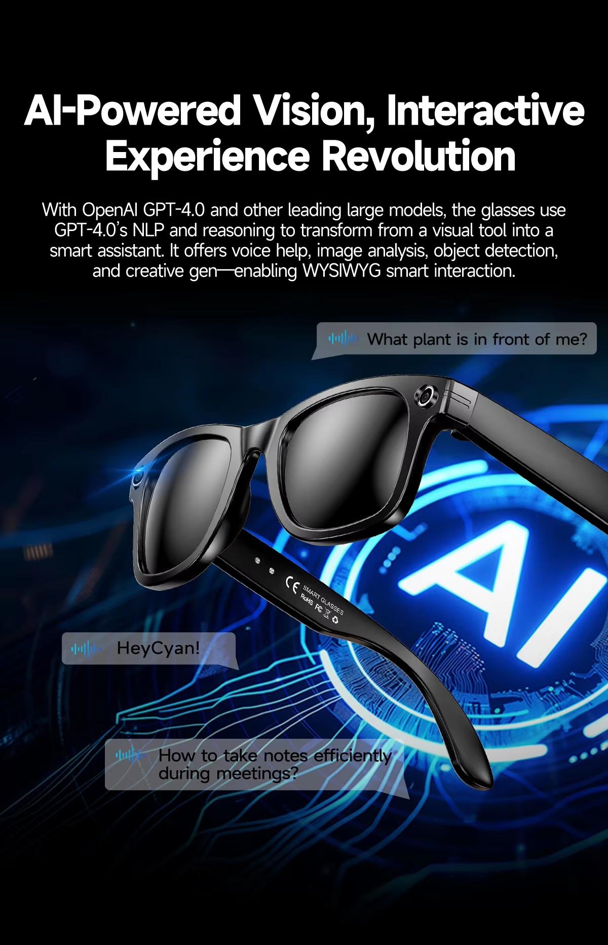 W610 AI Smart Glasses with Video Camera 800W Outdoor Sunglasses Wi-Fi Transfer BT Calling Audio Record Smart Wearable Headset - gallery