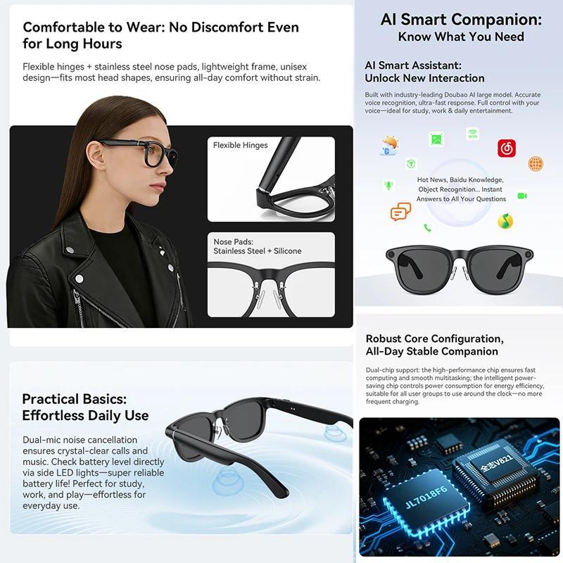 2026 Ultra AI Smart Glasses 1200P Camera ChatGPT Voice Assistant 32GB Storage Real-time Translation Bluetooth Music Sunglasses - gallery